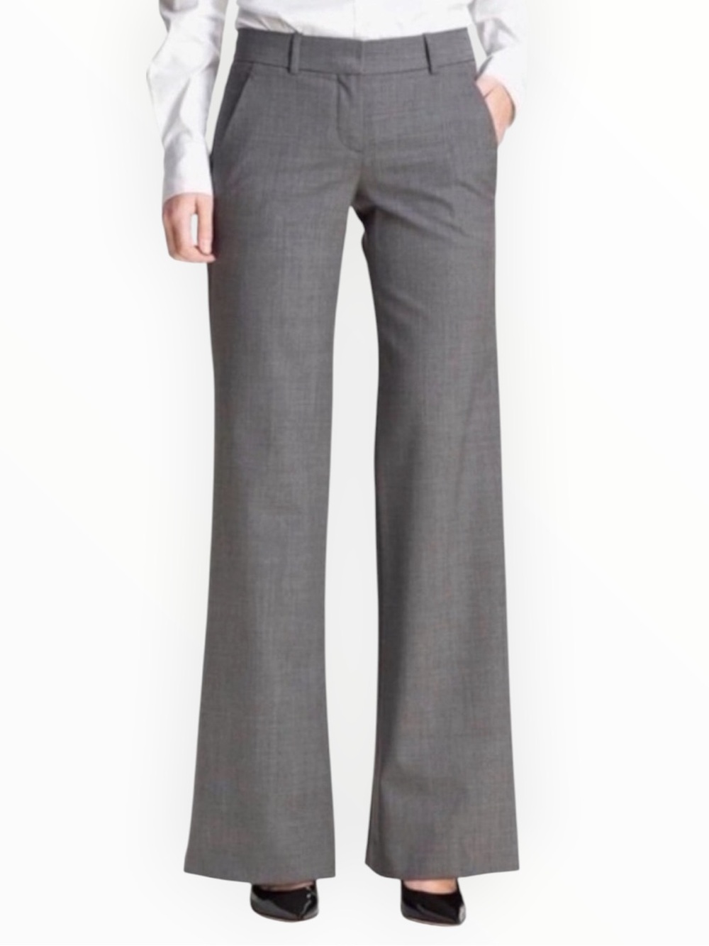 THEORY Emery Tailor Wool Gray Wide Leg Dress Pants Slacks Designer Work Work 2